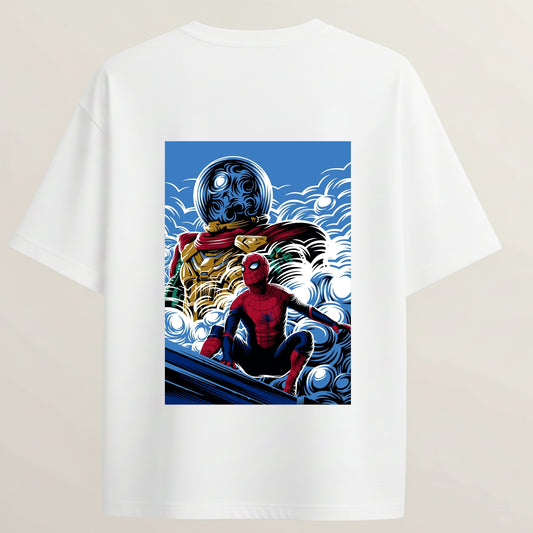 Spider Man French Terry Oversized 5-Sleeve T-Shirt  - White