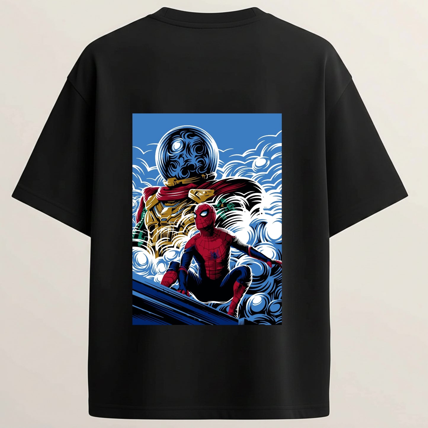 Spider Man French Terry Oversized 5-Sleeve T-Shirt  - Midnight Black