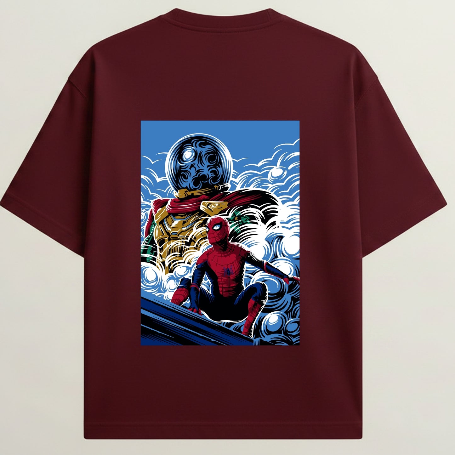 Spider Man French Terry Oversized 5-Sleeve T-Shirt  - Royal Maroon