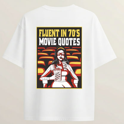 Film Girl French Terry Oversized 5-Sleeve T-Shirt  - White