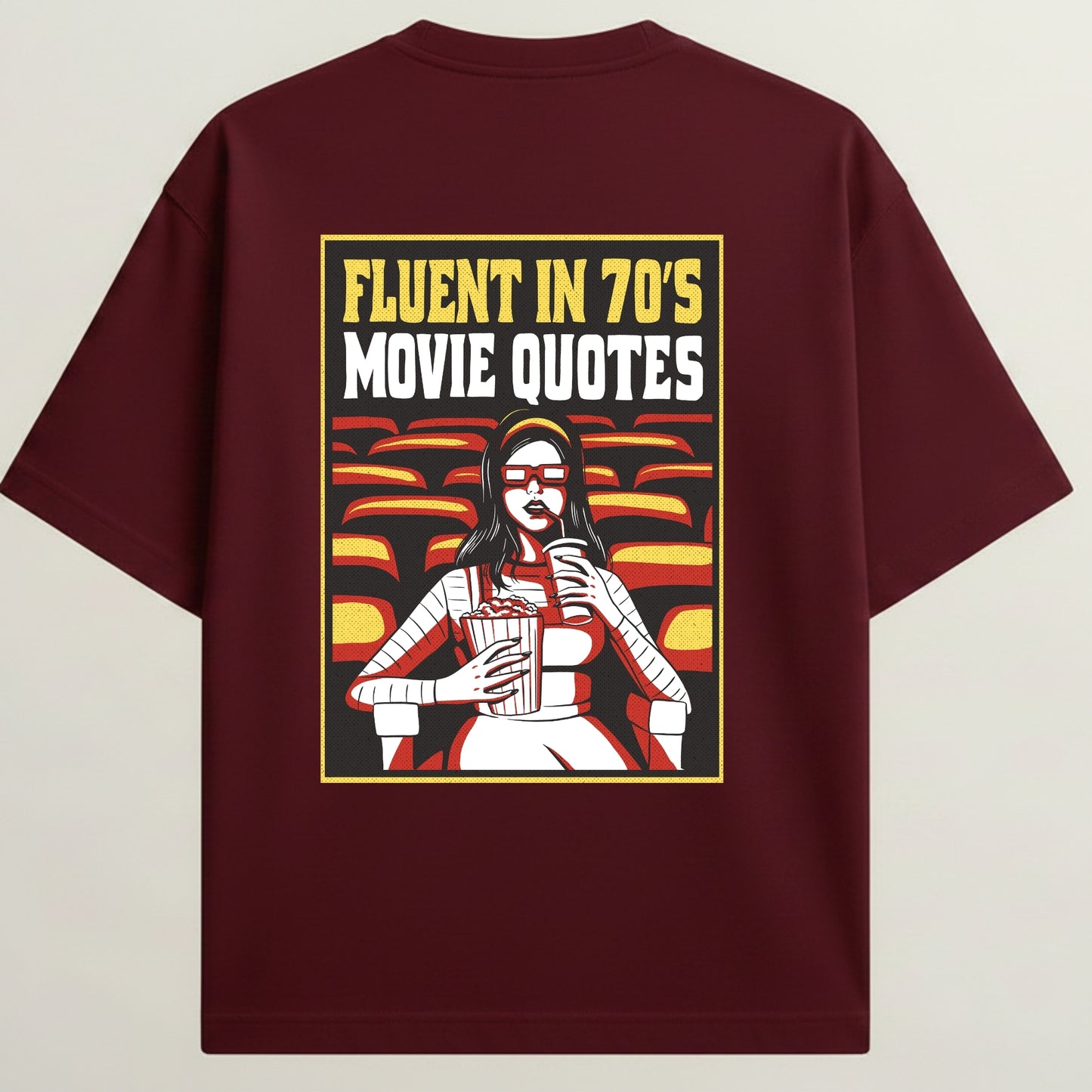 Theatre Girl French Terry Oversized 5-Sleeve T-Shirt  - Royal Maroon