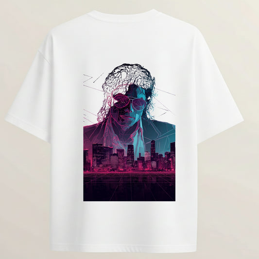 Michael Jackson French Terry Oversized 5-Sleeve T-Shirt  - White