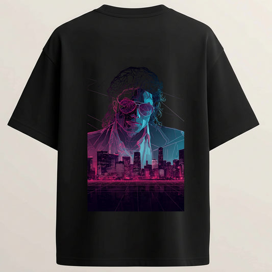 Michael Jackson French Terry Oversized 5-Sleeve T-Shirt  - Midnight Black