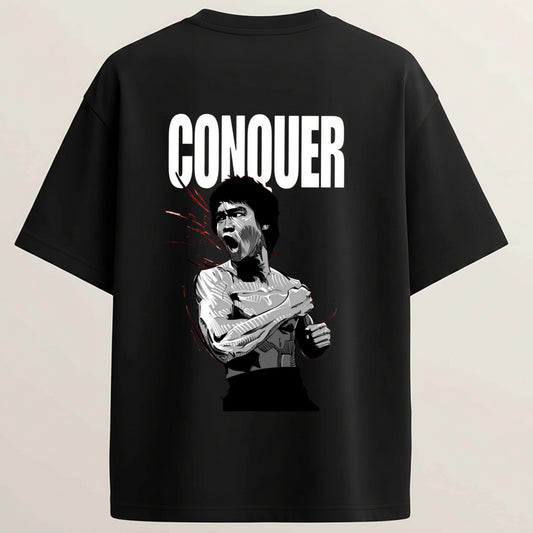 The Conqueror French Terry Oversized 5-Sleeve T-Shirt  - Midnight Black