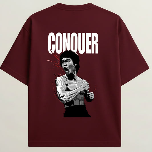 The Conqueror French Terry Oversized 5-Sleeve T-Shirt  - Royal Maroon
