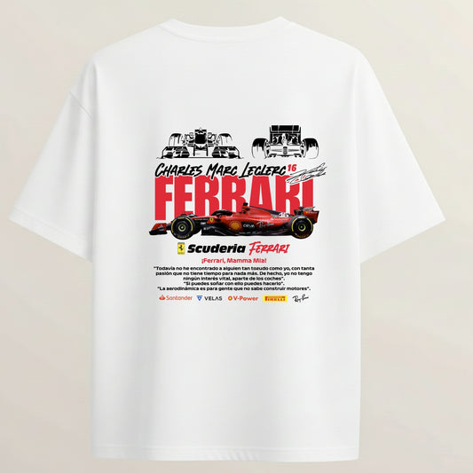 Ferrari F1 French Terry Oversized 5-Sleeve T-Shirt  - White