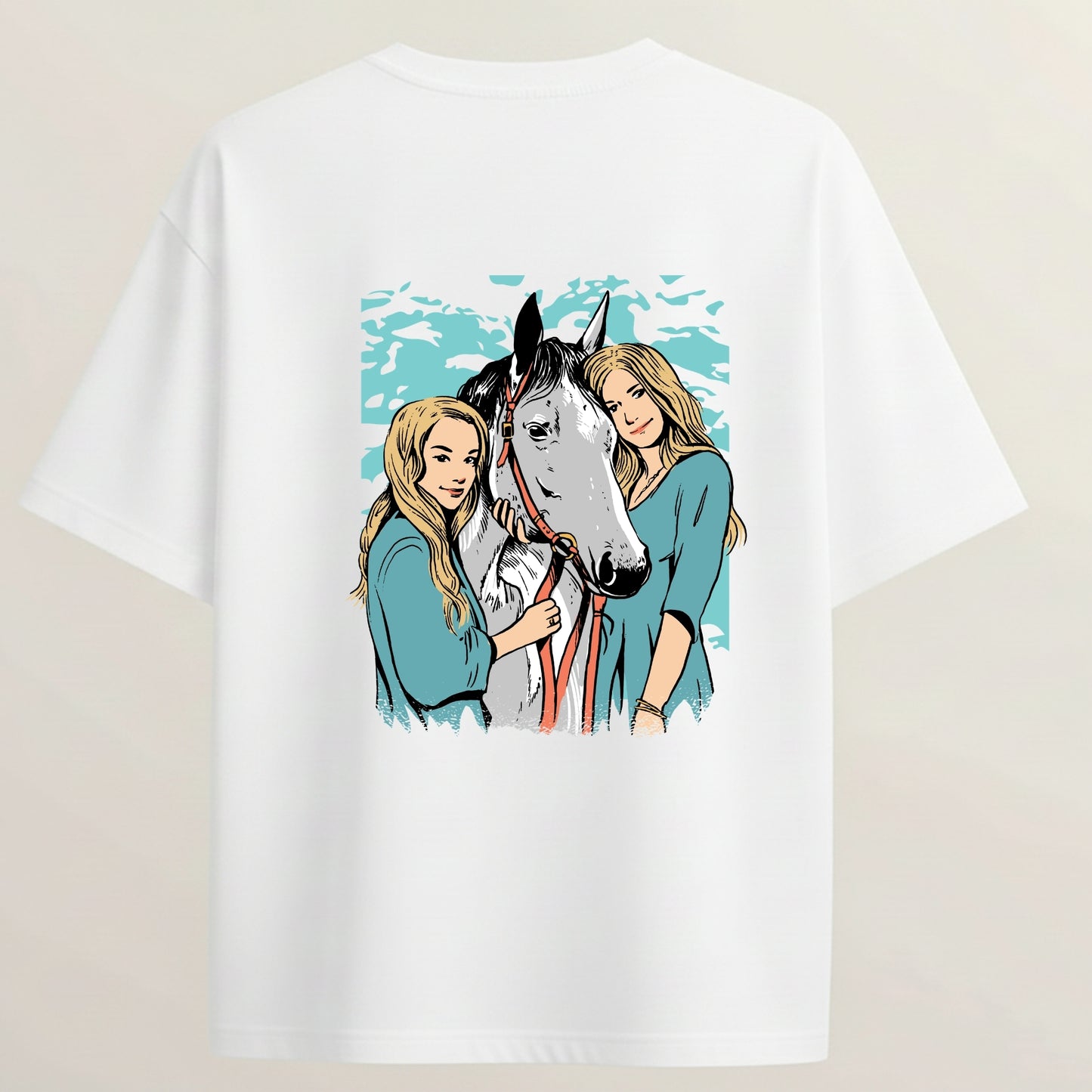 Horse Club French Terry Oversized 5-Sleeve T-Shirt  - White