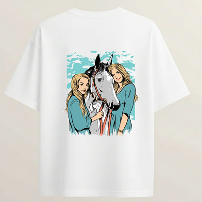 Horse Club French Terry Oversized 5-Sleeve T-Shirt  - White