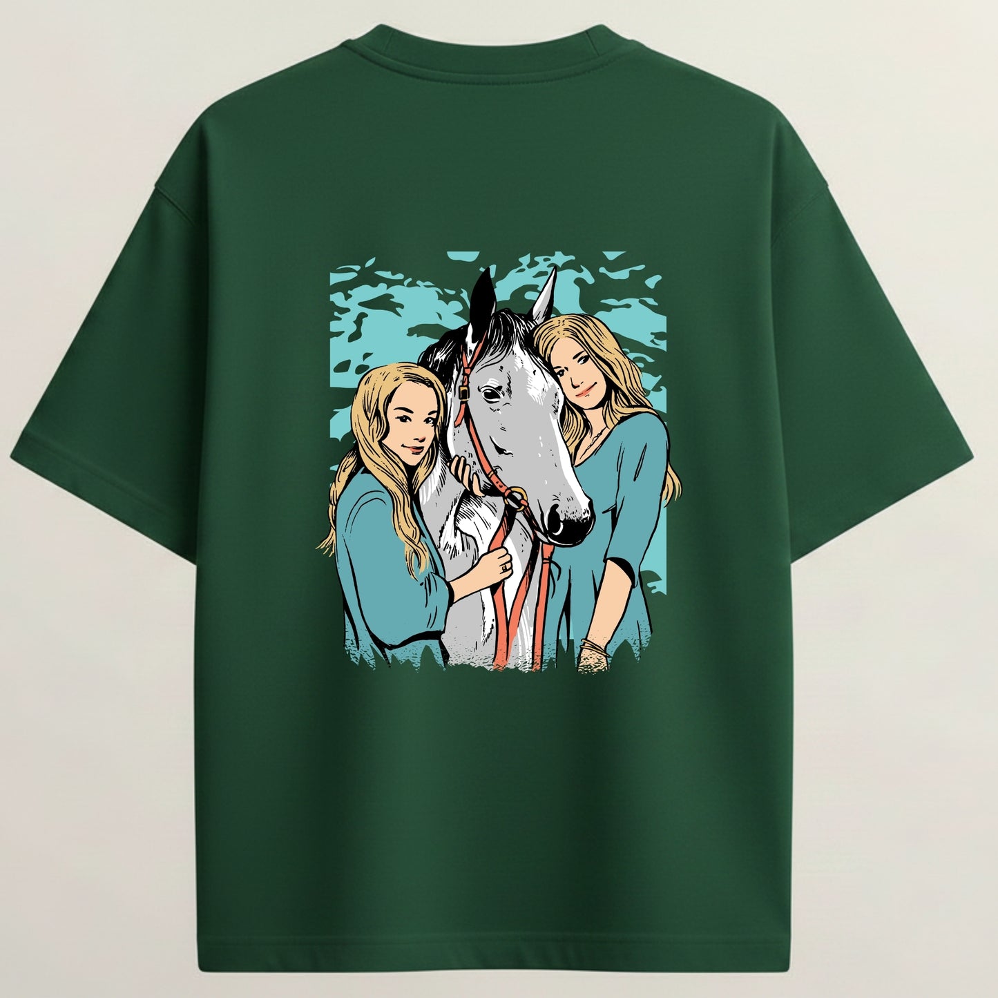 Horse Club French Terry Oversized 5-Sleeve T-Shirt  - Bottle Green