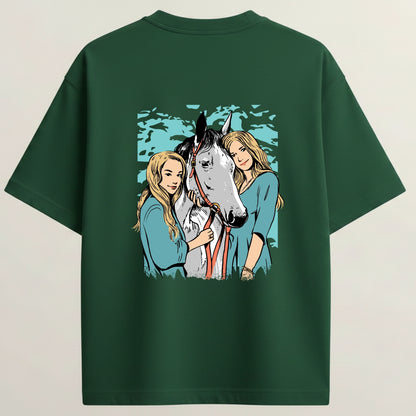 Horse Club French Terry Oversized 5-Sleeve T-Shirt  - Bottle Green