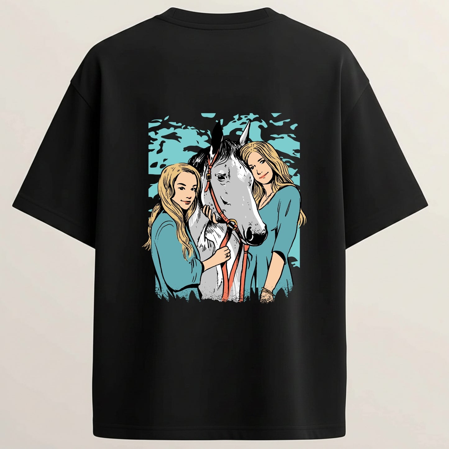 Horse Club French Terry Oversized 5-Sleeve T-Shirt  - Midnight Black