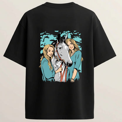 Horse Club French Terry Oversized 5-Sleeve T-Shirt  - Midnight Black