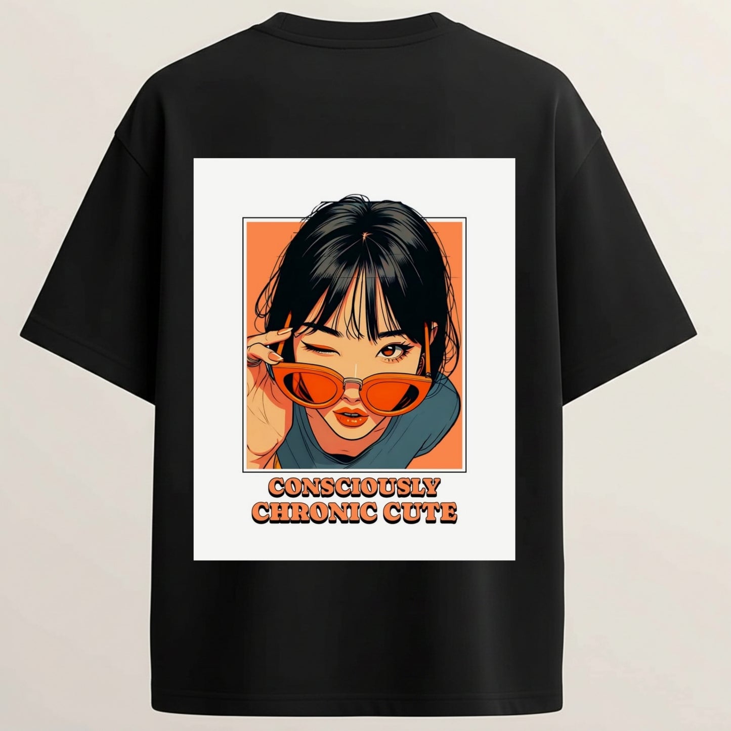 Chronic Cute Girl French Terry Oversized 5-Sleeve T-Shirt  - Midnight Black