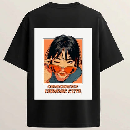 Chronic Cute Girl French Terry Oversized 5-Sleeve T-Shirt  - Midnight Black