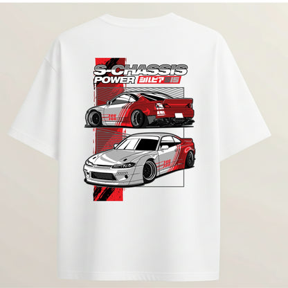 JDM Street Legend French Terry Oversized 5-Sleeve T-Shirt  - White