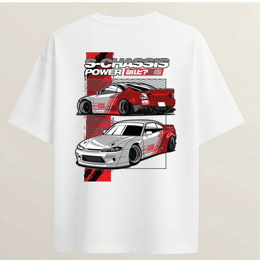 JDM Street Legend French Terry Oversized 5-Sleeve T-Shirt  - White