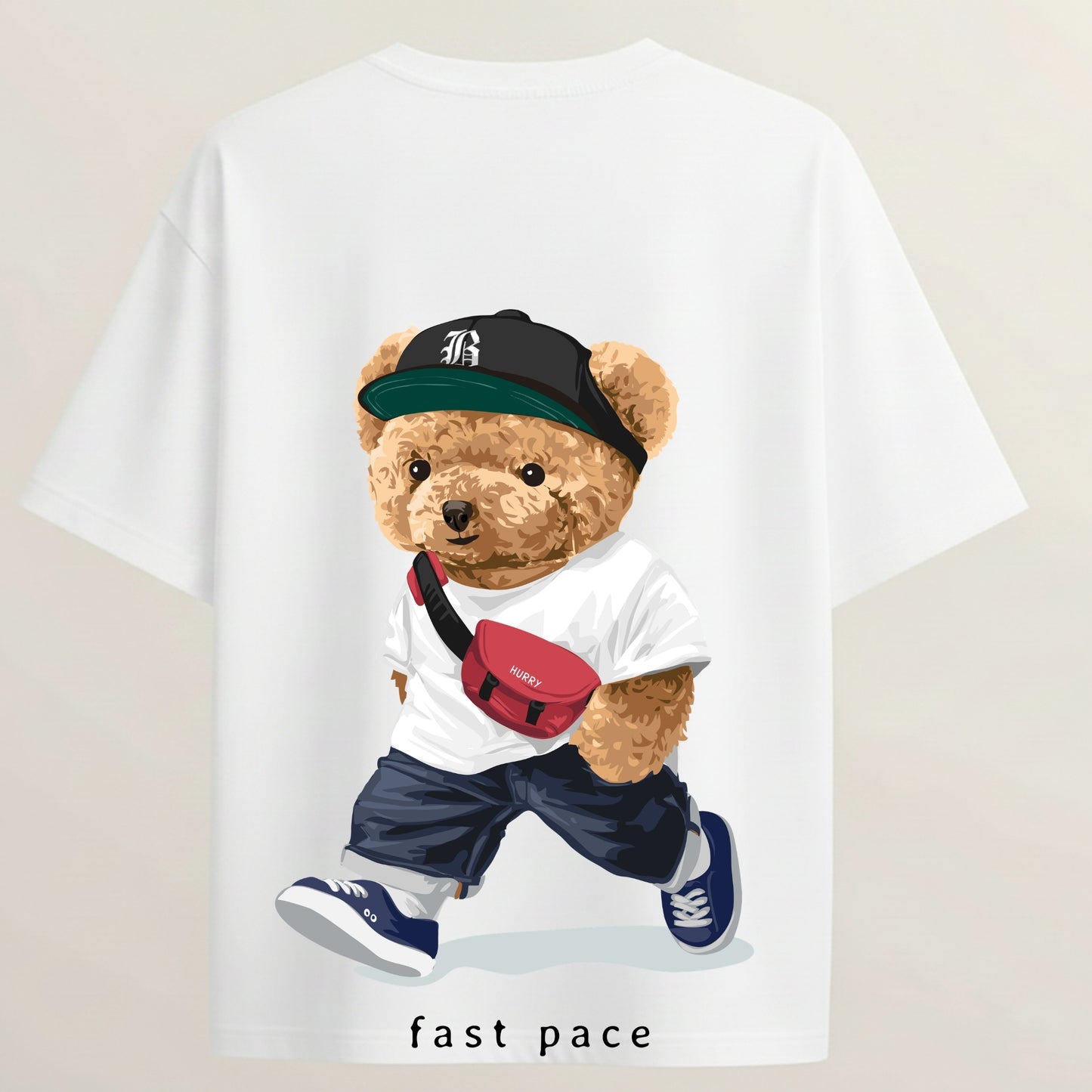 Fast Lane Teddy French Terry Oversized 5-Sleeve T-Shirt  - White
