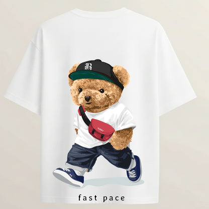Fast Lane Teddy French Terry Oversized 5-Sleeve T-Shirt  - White