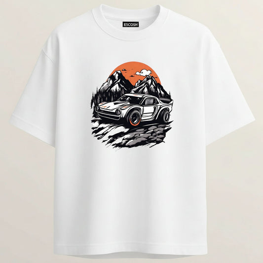 Porsche 911 French Terry Oversized 5-Sleeve T-Shirt  - White