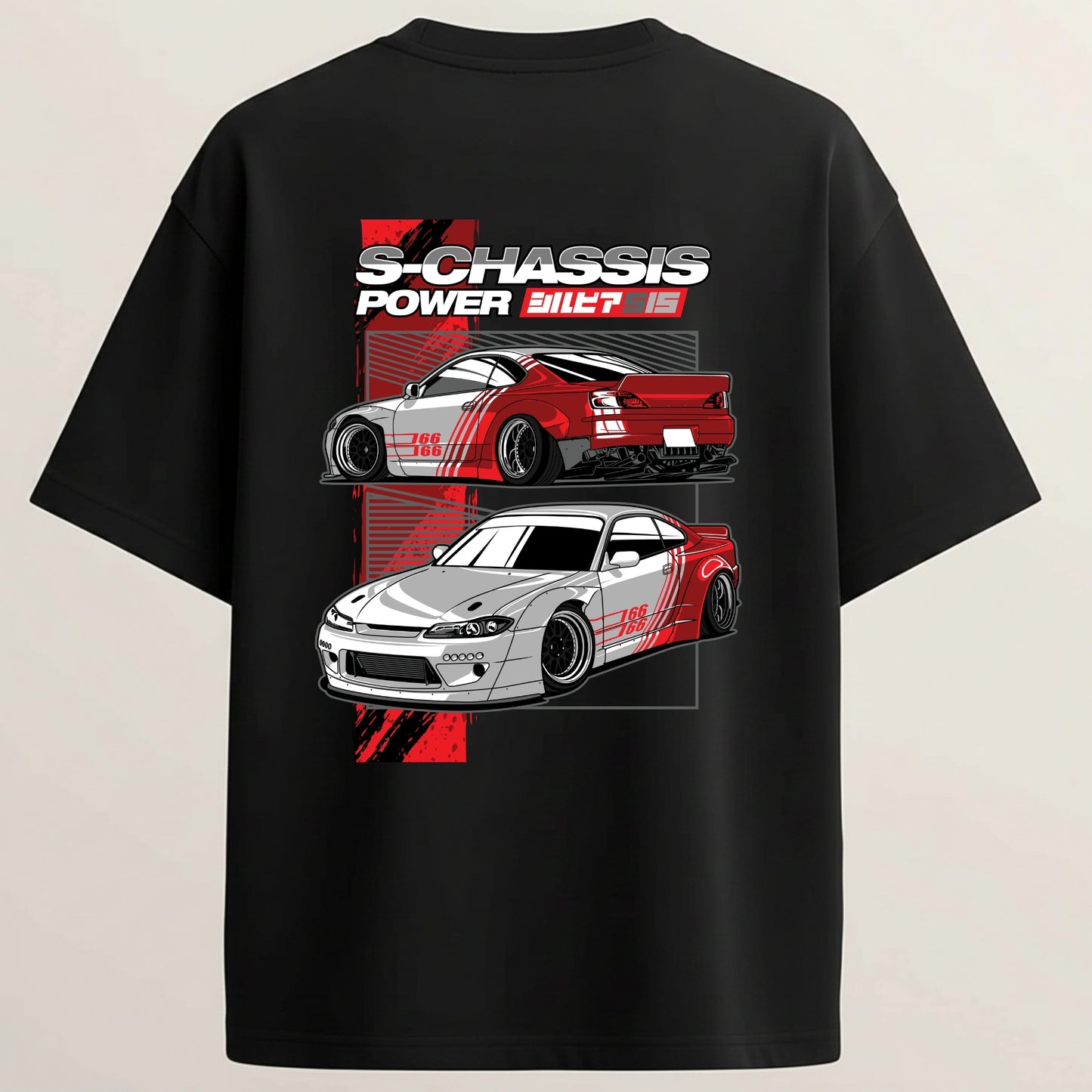 JDM Street Legend French Terry Oversized 5-Sleeve T-Shirt  - Midnight Black