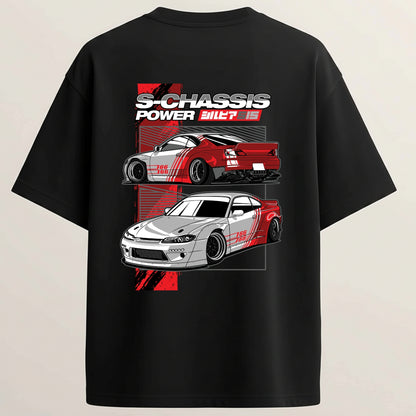 JDM Street Legend French Terry Oversized 5-Sleeve T-Shirt  - Midnight Black