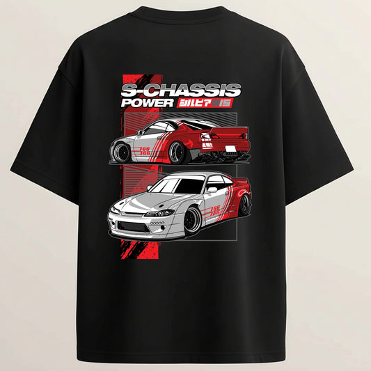 JDM Street Legend French Terry Oversized 5-Sleeve T-Shirt  - Midnight Black