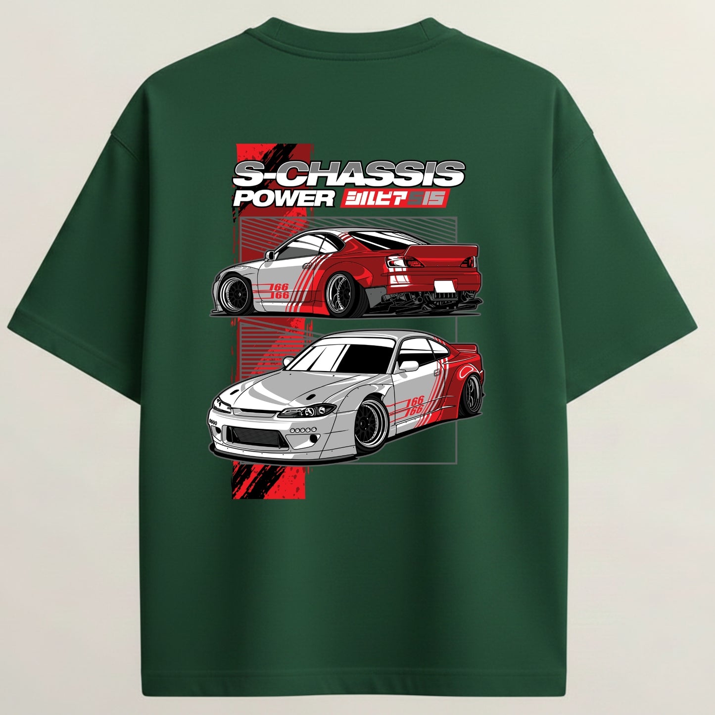 JDM Street Legend French Terry Oversized 5-Sleeve T-Shirt  - Bottle Green