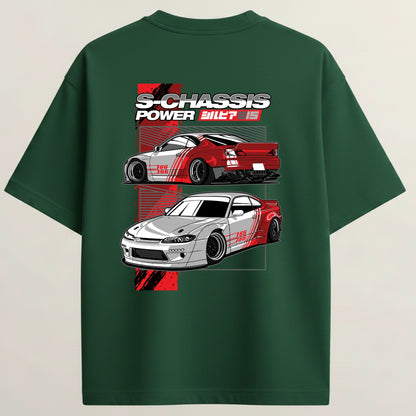 JDM Street Legend French Terry Oversized 5-Sleeve T-Shirt  - Bottle Green
