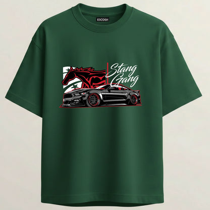 Mustang Stang Gang French Terry Oversized 5-Sleeve T-Shirt  - Bottle Green