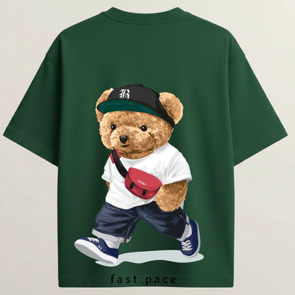 Fast Lane Teddy French Terry Oversized 5-Sleeve T-Shirt  - Bottle Green