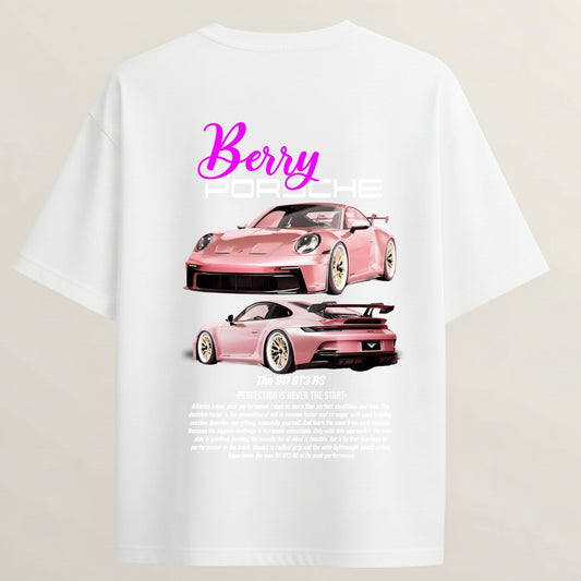 Berry Porsche French Terry Oversized 5-Sleeve T-Shirt - White