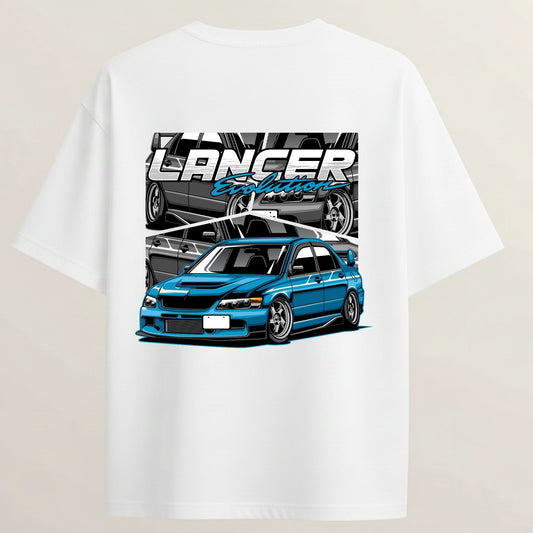 Lancer Evo French Terry Oversized 5-Sleeve T-Shirt - White