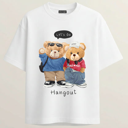 Bearside Teddy French Terry Oversized 5-Sleeve T-Shirt  - White