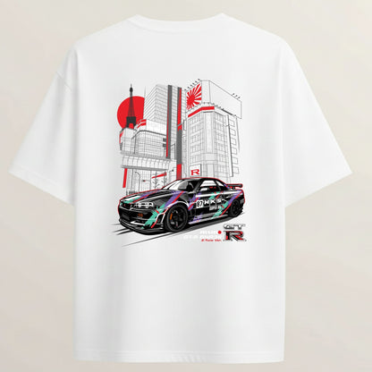 Nissan GTR French Terry Oversized 5-Sleeve T-Shirt - White