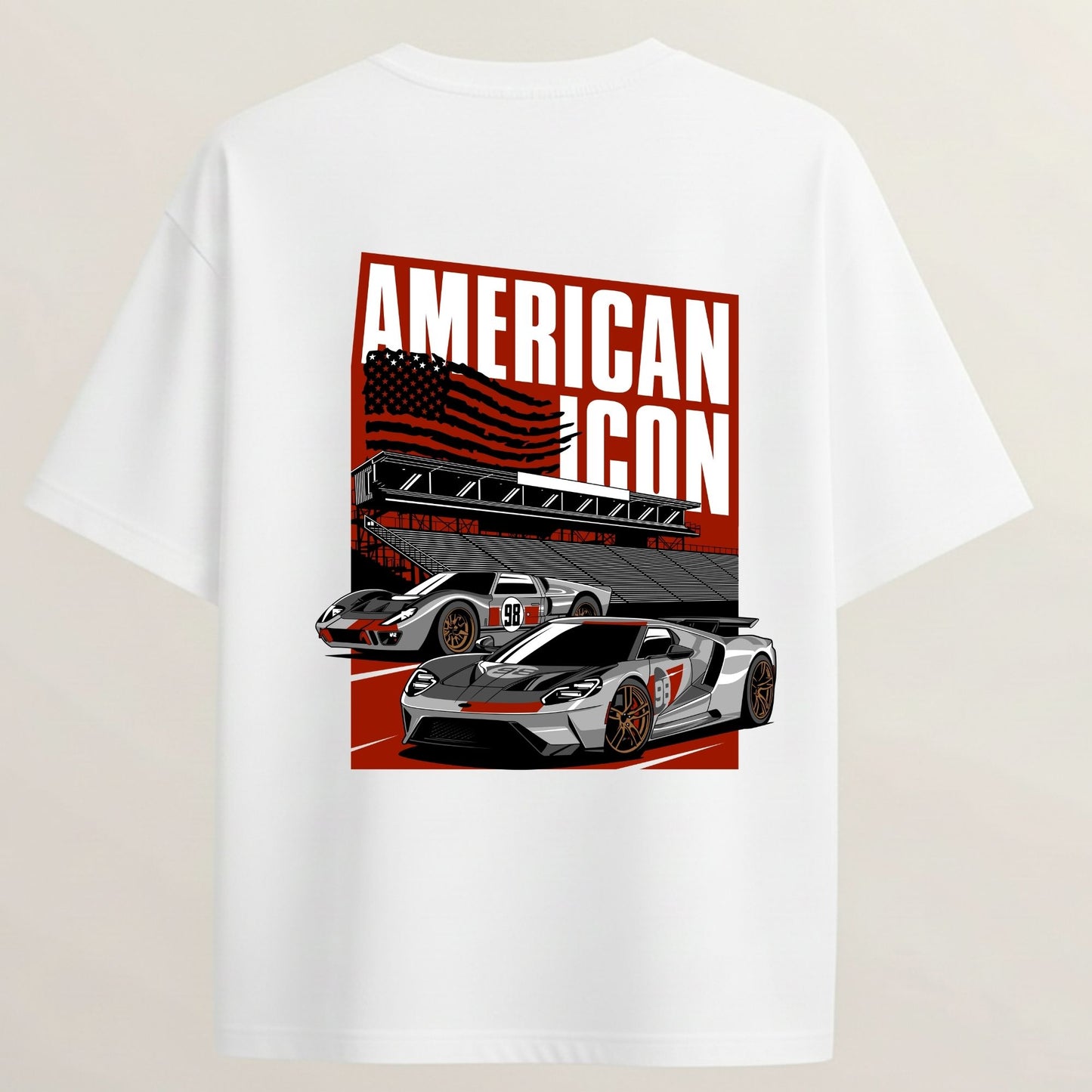Ford GT French Terry Oversized 5-Sleeve T-Shirt - White