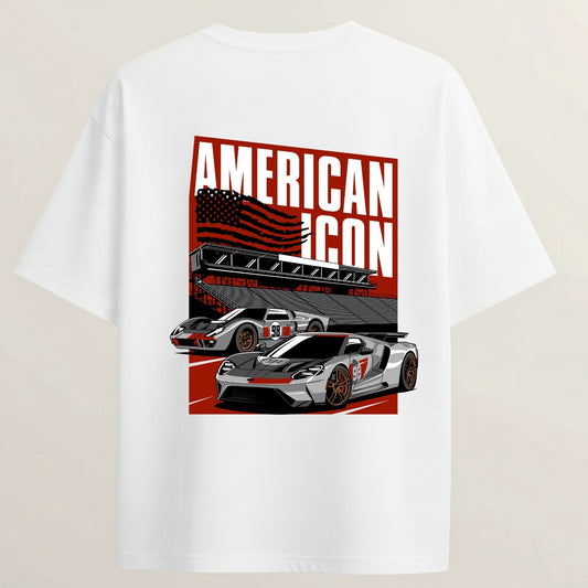 Ford GT French Terry Oversized 5-Sleeve T-Shirt - White