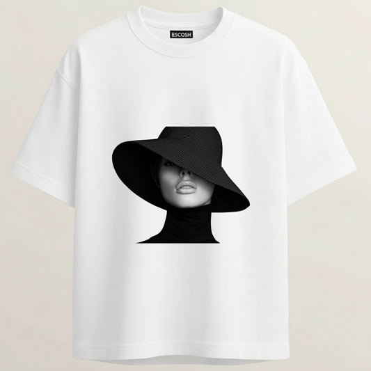 Cool Hat Girl French Terry Oversized 5-Sleeve T-Shirt  - White