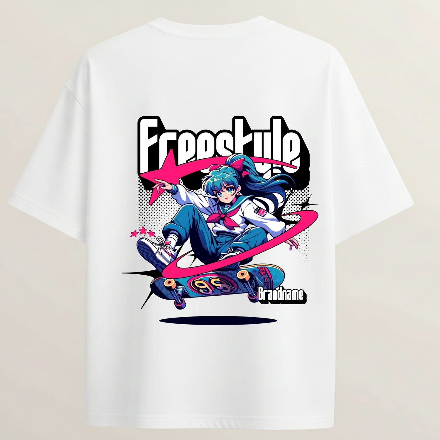 SK8 ERA French Terry Oversized 5-Sleeve T-Shirt  - White