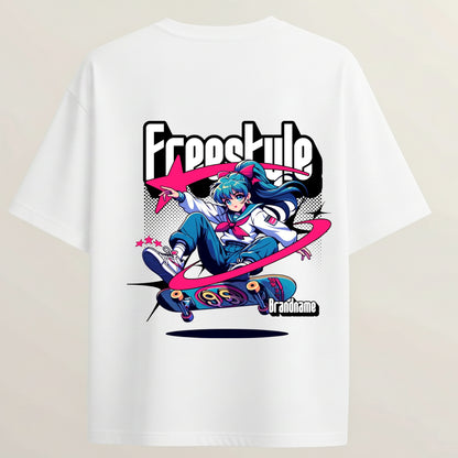 SK8 ERA French Terry Oversized 5-Sleeve T-Shirt  - White