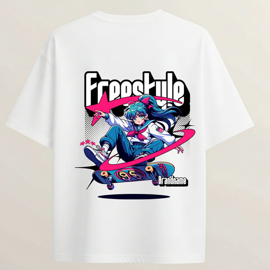 SK8 ERA French Terry Oversized 5-Sleeve T-Shirt  - White