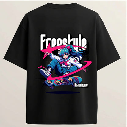 SK8 Era Anime French Terry Oversized 5-Sleeve T-Shirt  - Midnight Black