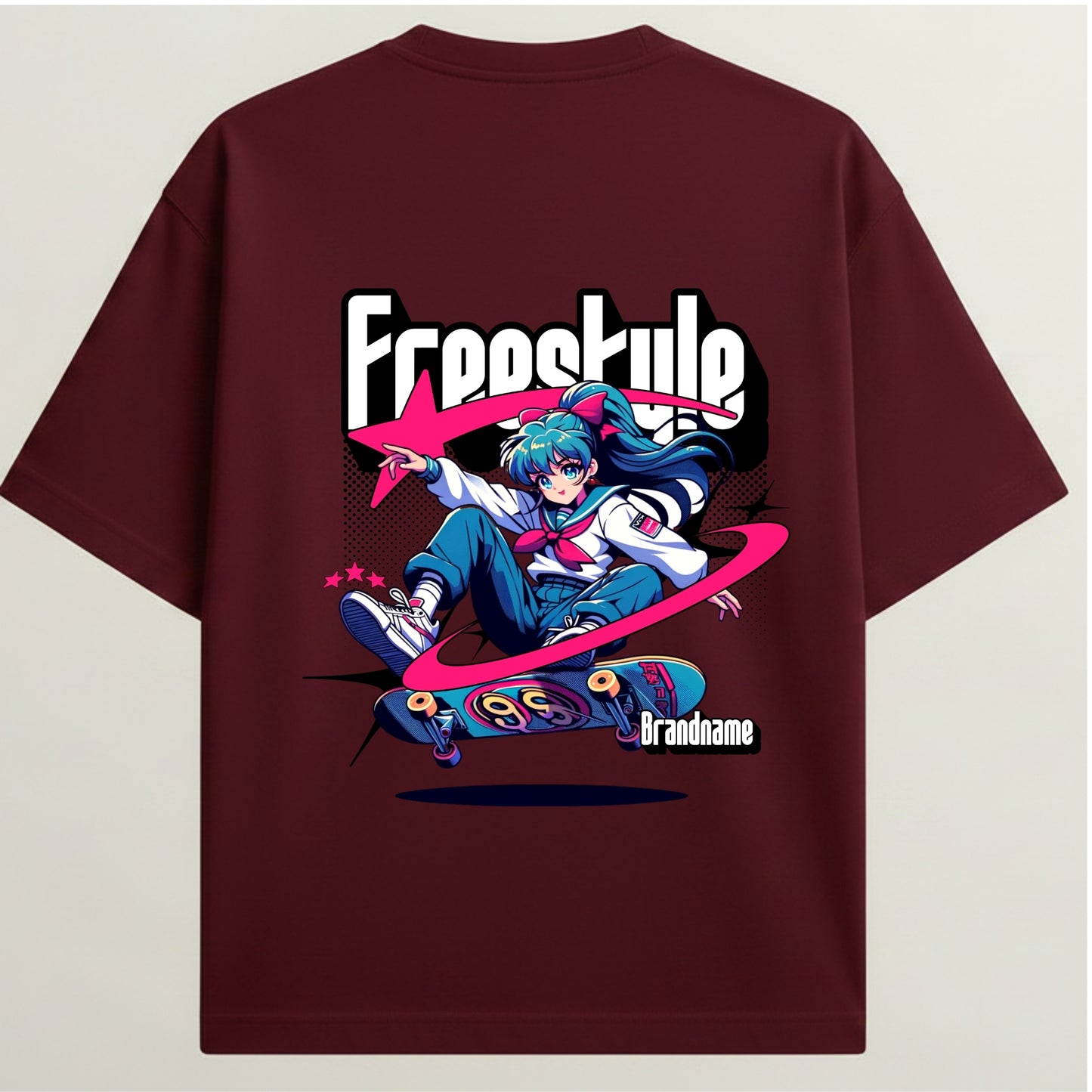 SK8 Era Anime French Terry Oversized 5-Sleeve T-Shirt  - Royal Maroon