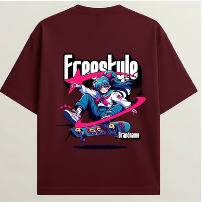 SK8 Era Anime French Terry Oversized 5-Sleeve T-Shirt  - Royal Maroon