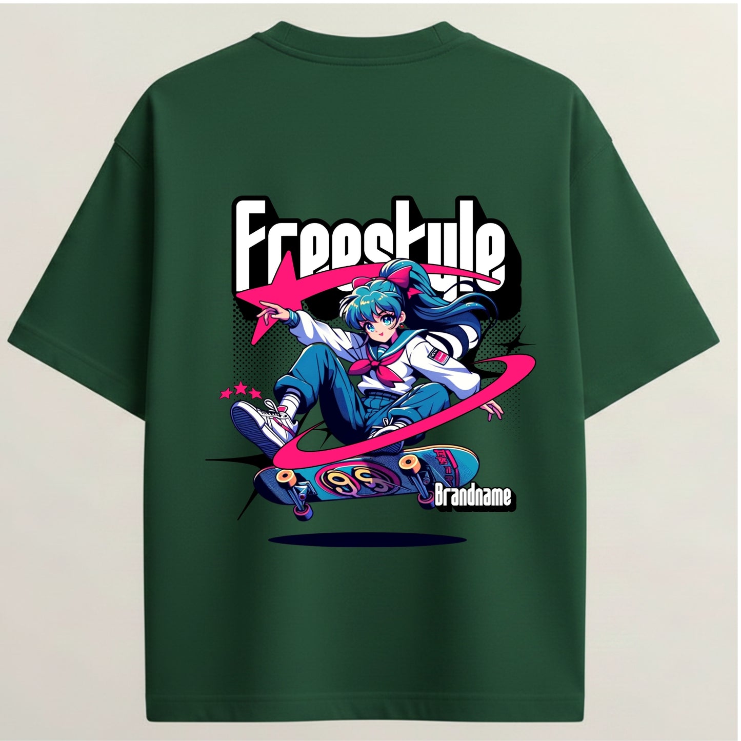 SK8 Era Anime French Terry Oversized 5-Sleeve T-Shirt  - Bottle Green