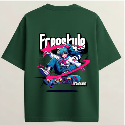 SK8 Era Anime French Terry Oversized 5-Sleeve T-Shirt  - Bottle Green