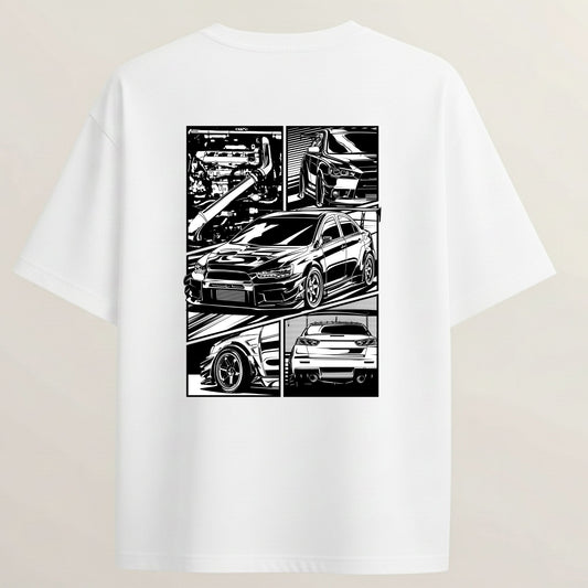 GTR French Terry Oversized 5-Sleeve T-Shirt - White