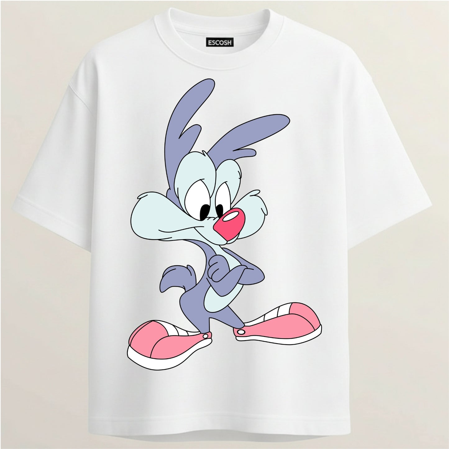 Buster Bunny French Terry Oversized 5-Sleeve T-Shirt  - White