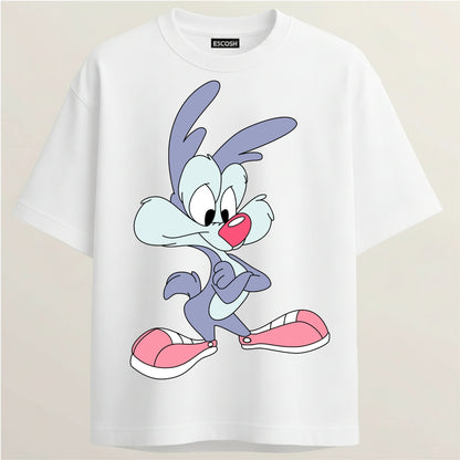 Buster Bunny French Terry Oversized 5-Sleeve T-Shirt  - White