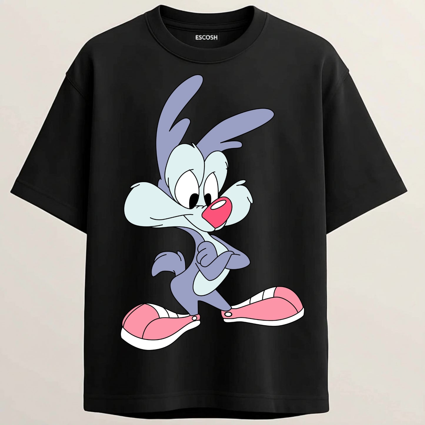 Buster Bunny French Terry Oversized 5-Sleeve T-Shirt  - Midnight Black