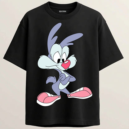 Buster Bunny French Terry Oversized 5-Sleeve T-Shirt  - Midnight Black